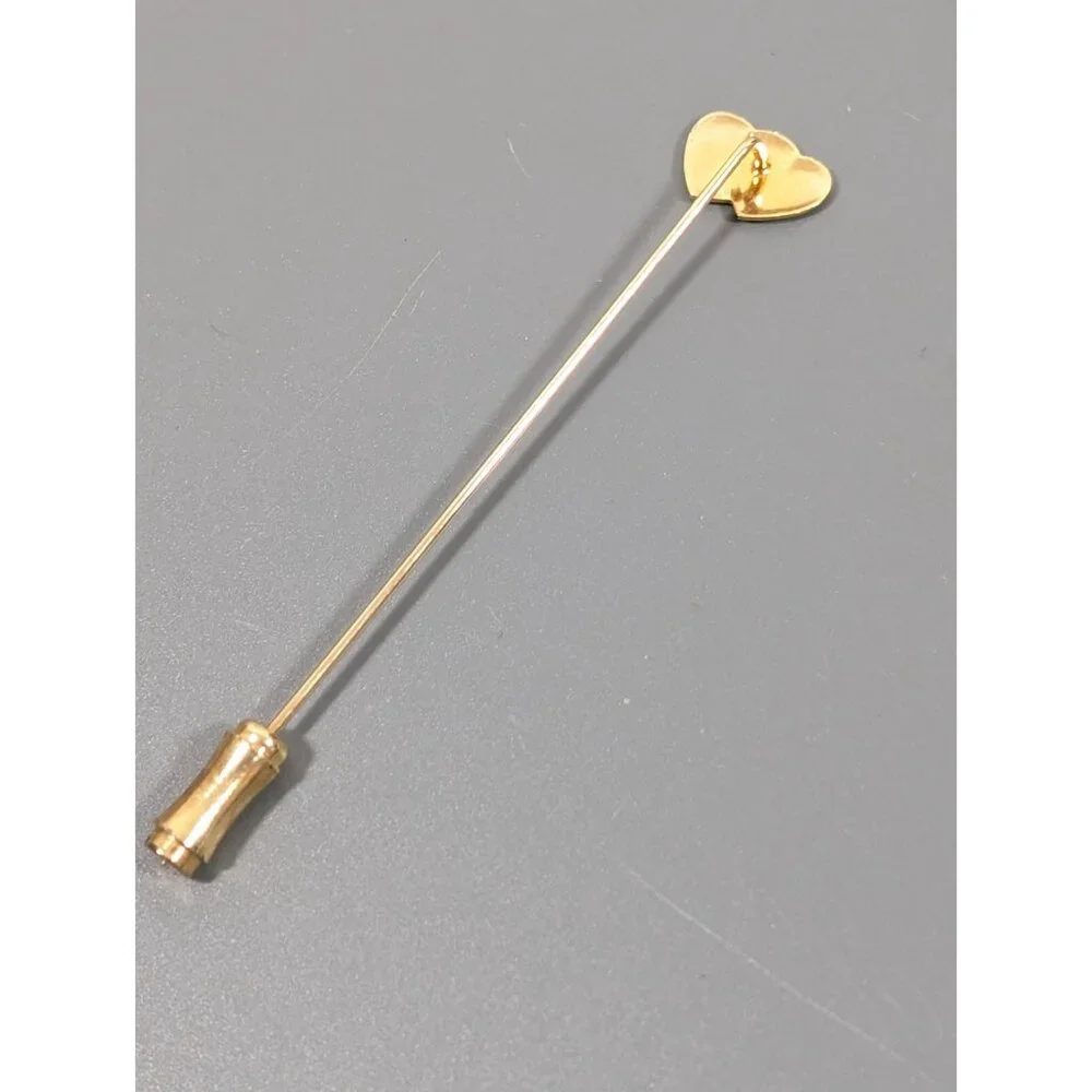 Vintage Gold Tone Double Heart Stick‎ Pin Brooch Dainty Coquette Feminine